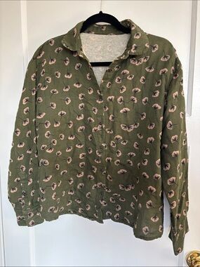 Olive Green Floral Button-Up Shirt